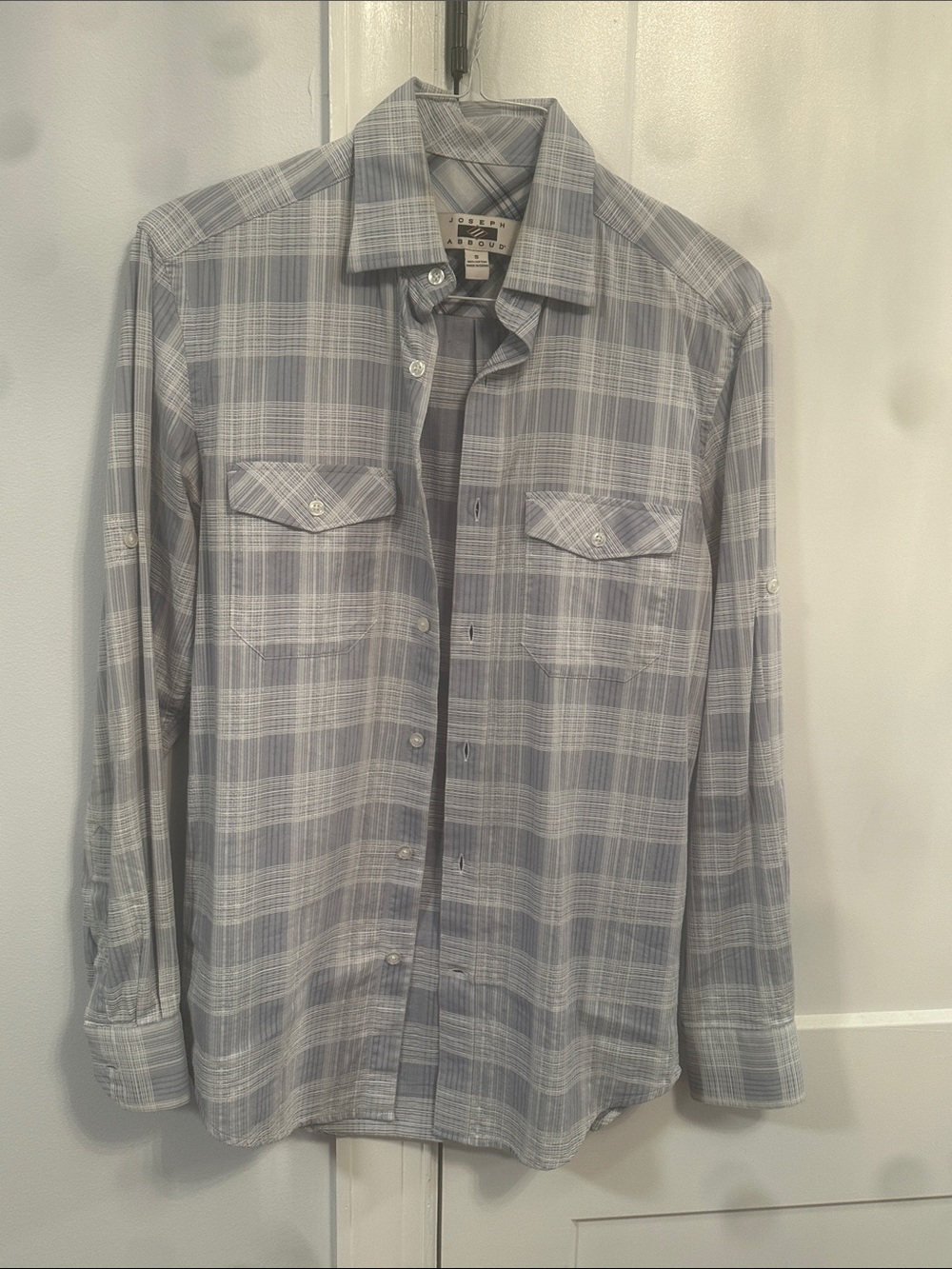 Joseph Abboud Men’s Light Blue and White Plaid Button-Down Shirt